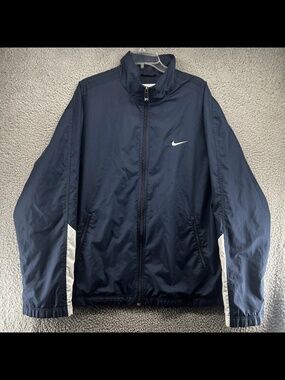 Nike Jacket Mens Med Navy Blue Full Zip Windbreaker Track Running Athletic